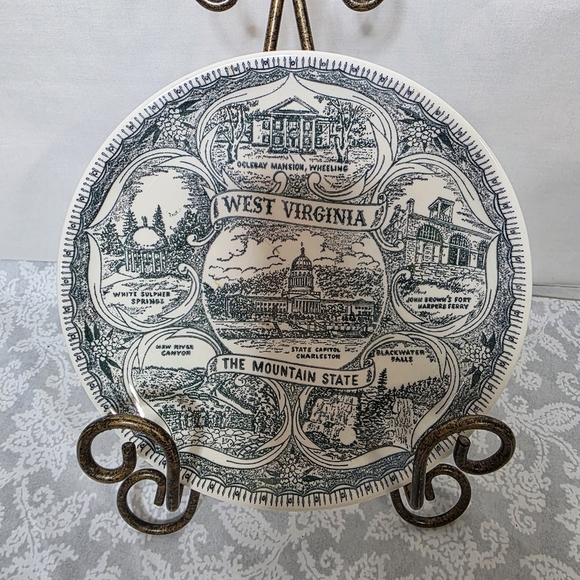 Vtg Souvenir Ironstone Porcelain Dish West Virginia the Mountain State Sites WV - Picture 1 of 5